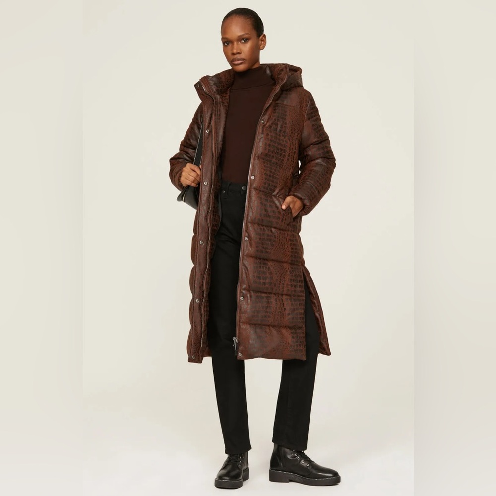 Unreal Fur Croc Illusion Long Puffer Coat - Large